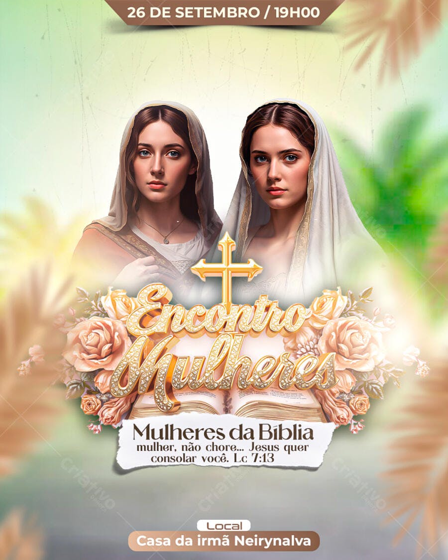 Flyer Encontro Mulheres da Bíblia PSD Editável