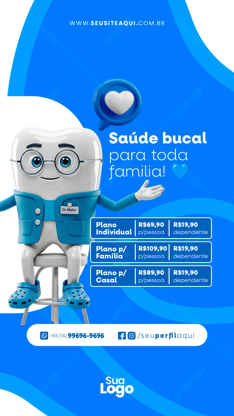 Flyer Odontológico para Saúde Bucal Familiar PSD Editável
