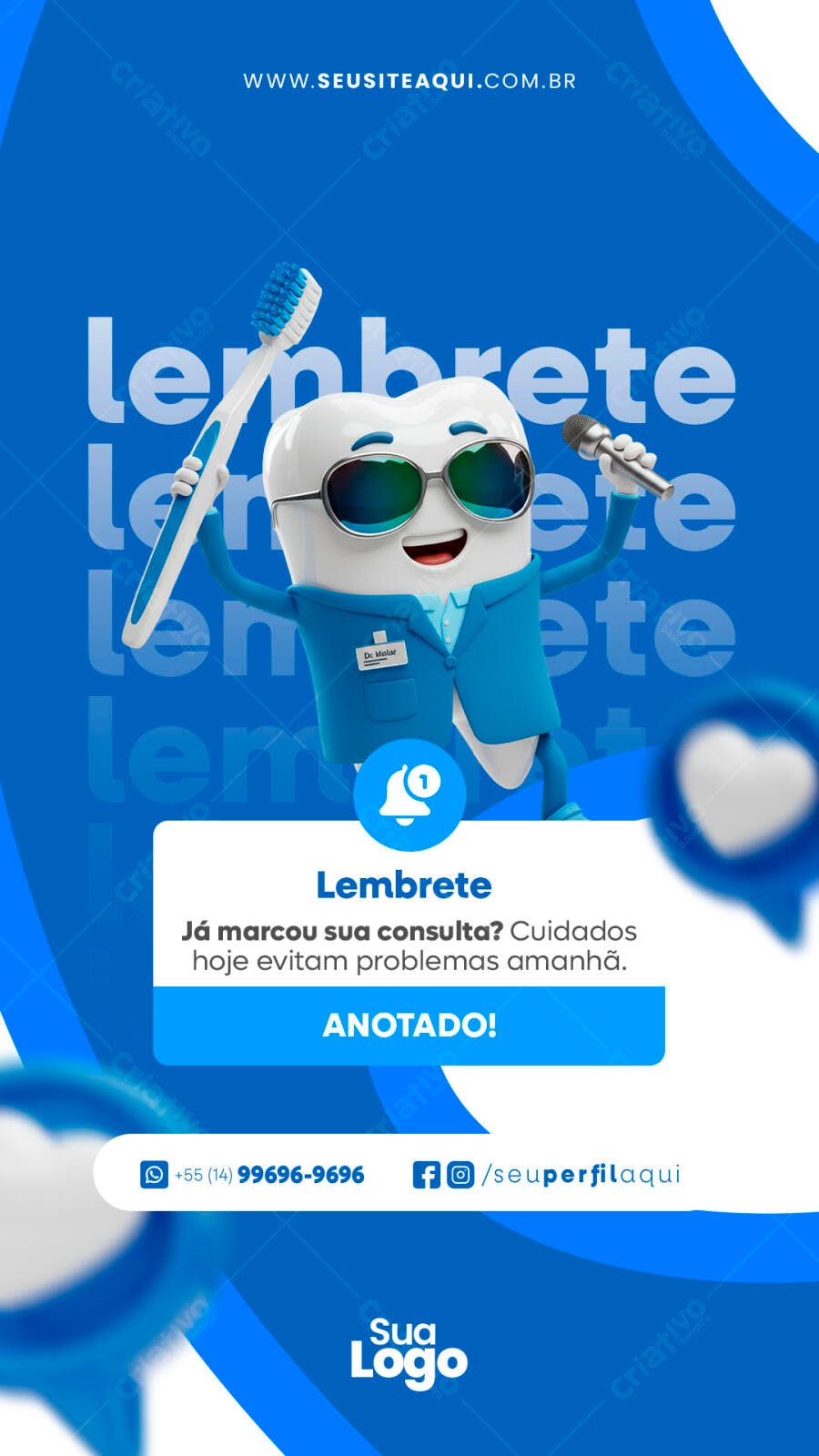 Flyer Lembrete Consulta Odontológica com Dr. Molar PSD Editável