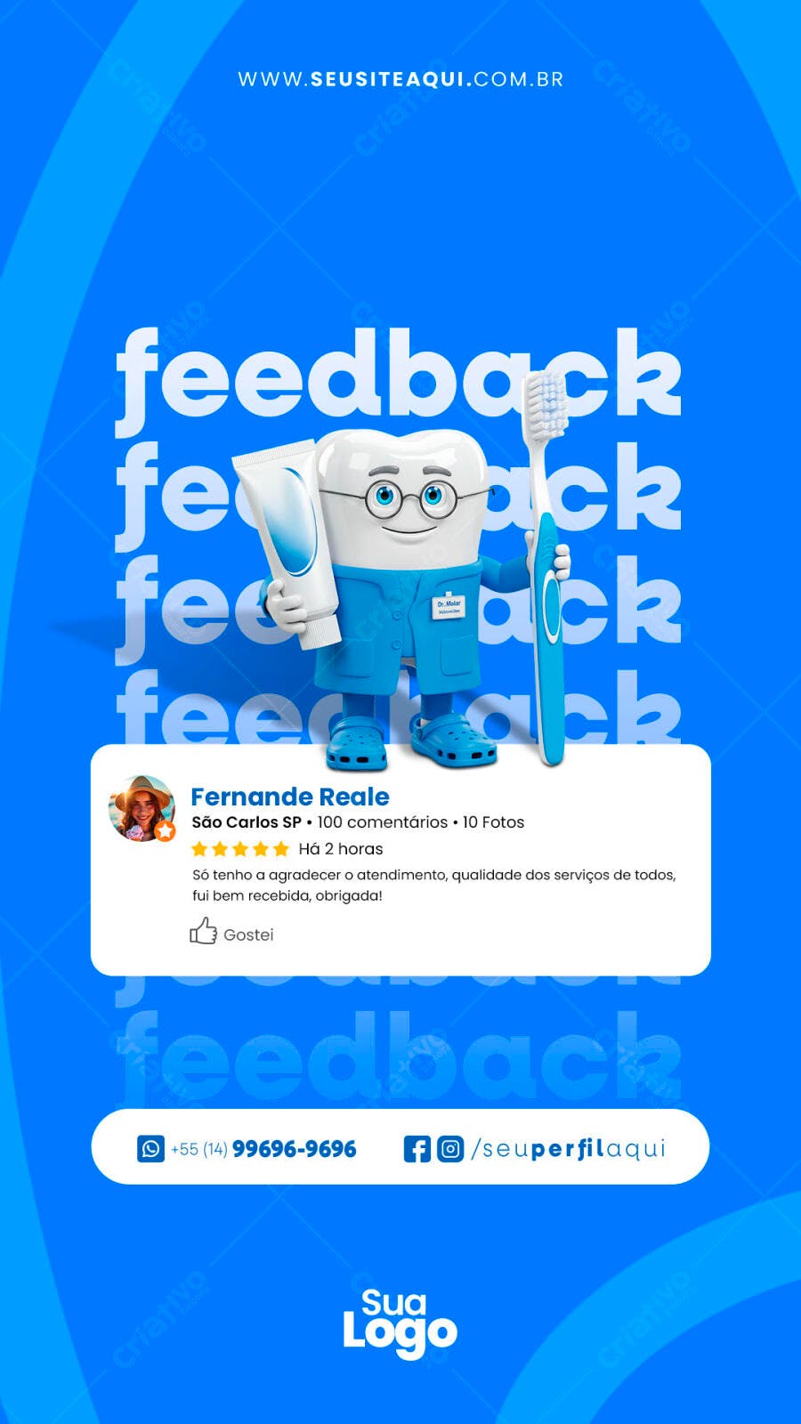 Post Redes Sociais para Feedback Cliente Odontologia PSD Editável