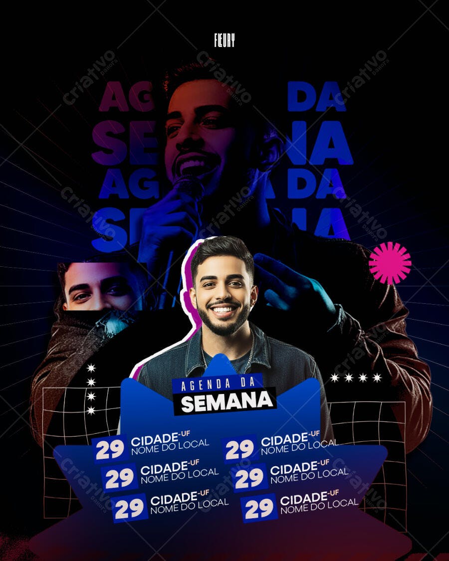 Flyer Agenda Semanal Cantor Feury PSD Editável