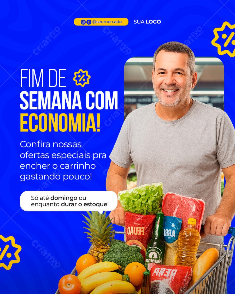 Flyer Fim de Semana com Economia Supermercado PSD Editável