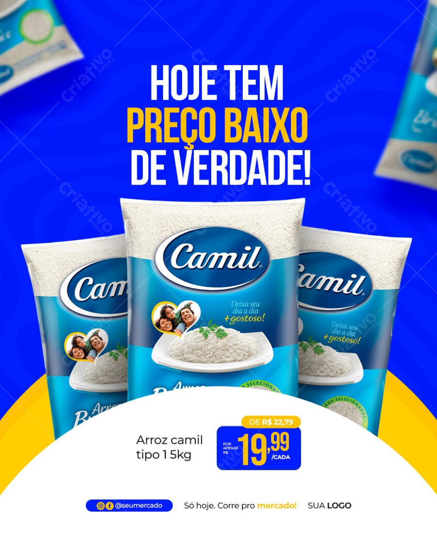 Post para Redes Sociais Oferta Arroz Camil Supermercado PSD Editável
