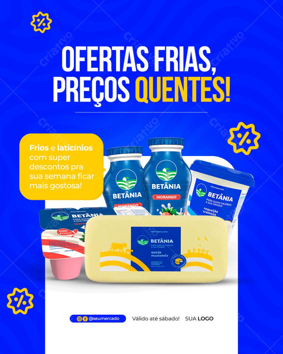 Flyer de Supermercado para Ofertas Frias e Preços Quentes PSD Editável