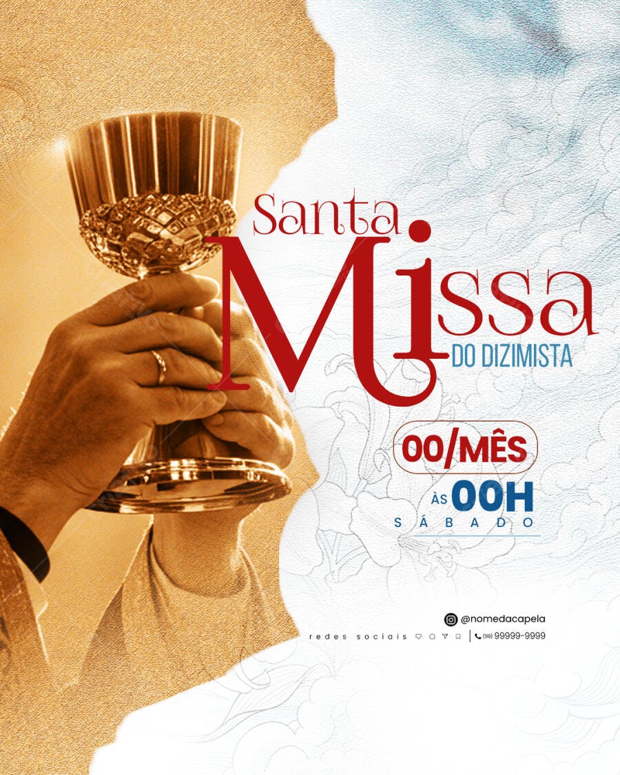 Flyer Santa Missa do Dizimista com Cálice Dourado PSD Editável