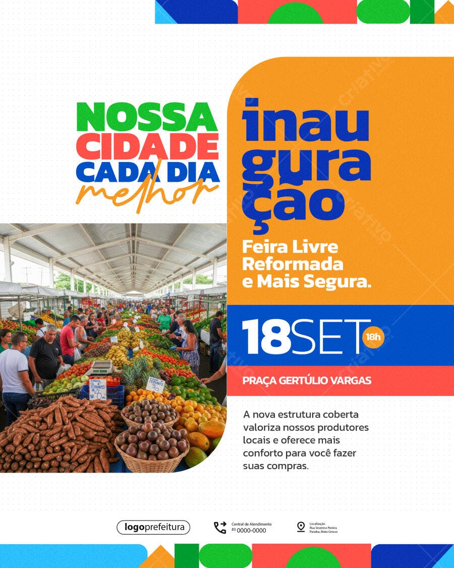 Flyer para Inauguração Feira Livre Reformada PSD Editável