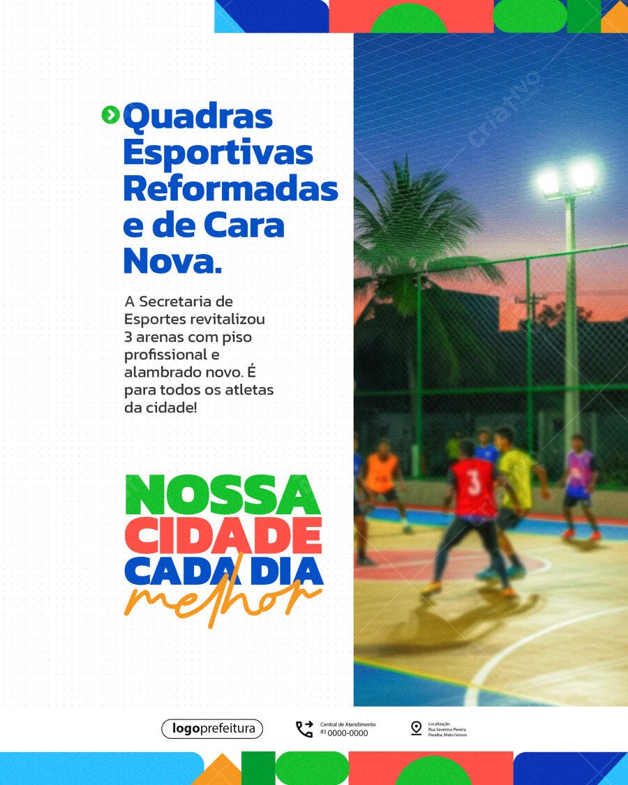 Flyer Campanha Quadras Esportivas Reformadas Prefeitura PSD Editável