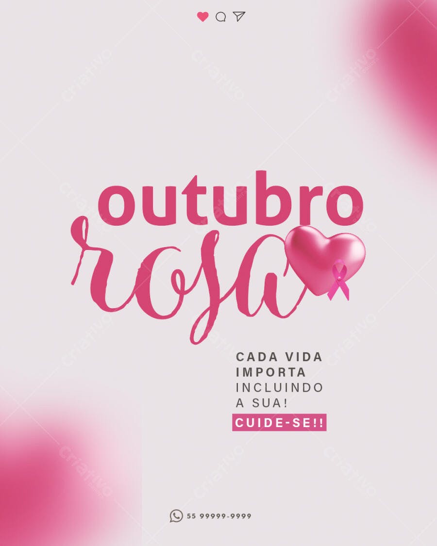 Flyer Outubro Rosa Campanha Prevenção Câncer de Mama PSD Editável