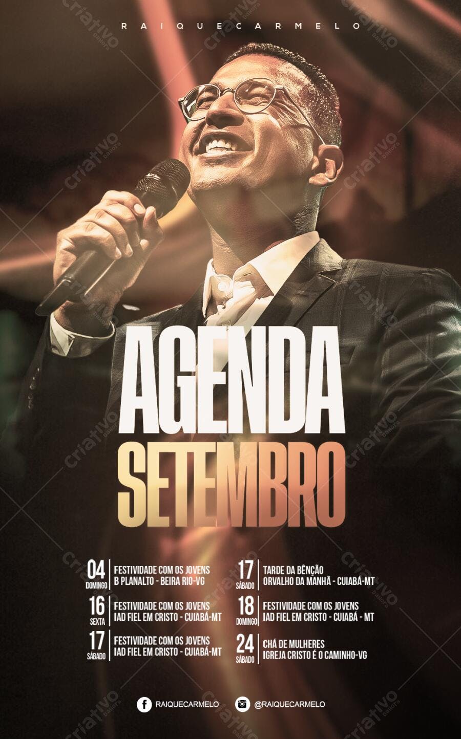 Flyer Agenda Setembro Pastor Raíque Carmelo PSD Editável