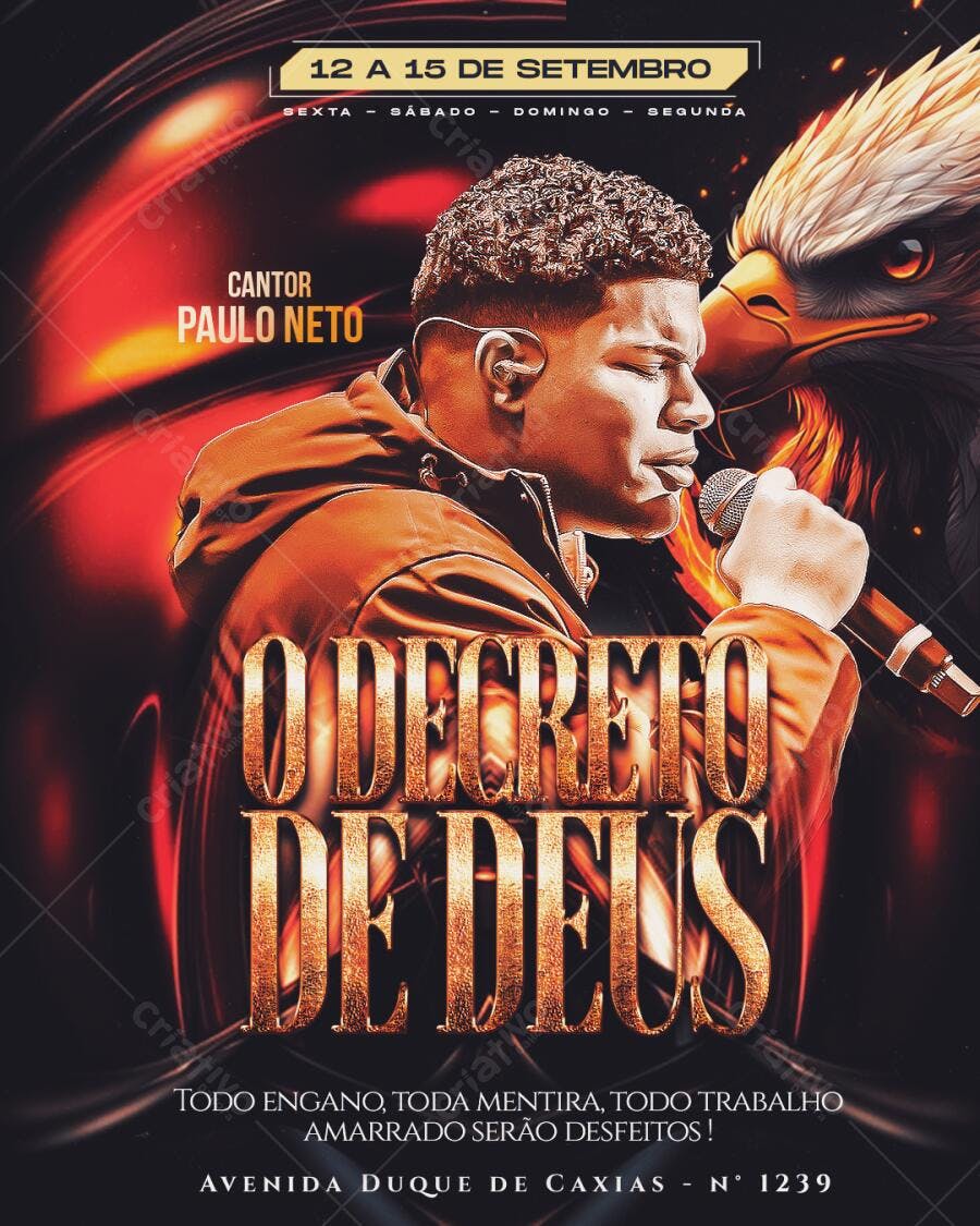 Flyer Gospel Cantor Paulo Neto O Decreto de Deus PSD Editável