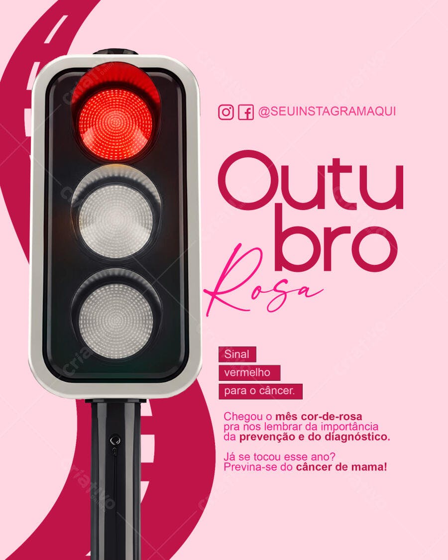 Flyer Outubro Rosa Conscientização Câncer de Mama PSD Editável