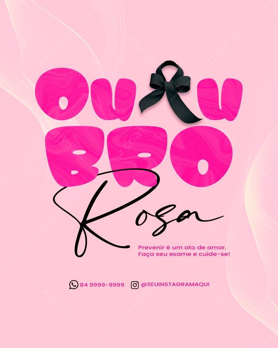 Flyer Outubro Rosa com Laço Preto PSD Editável