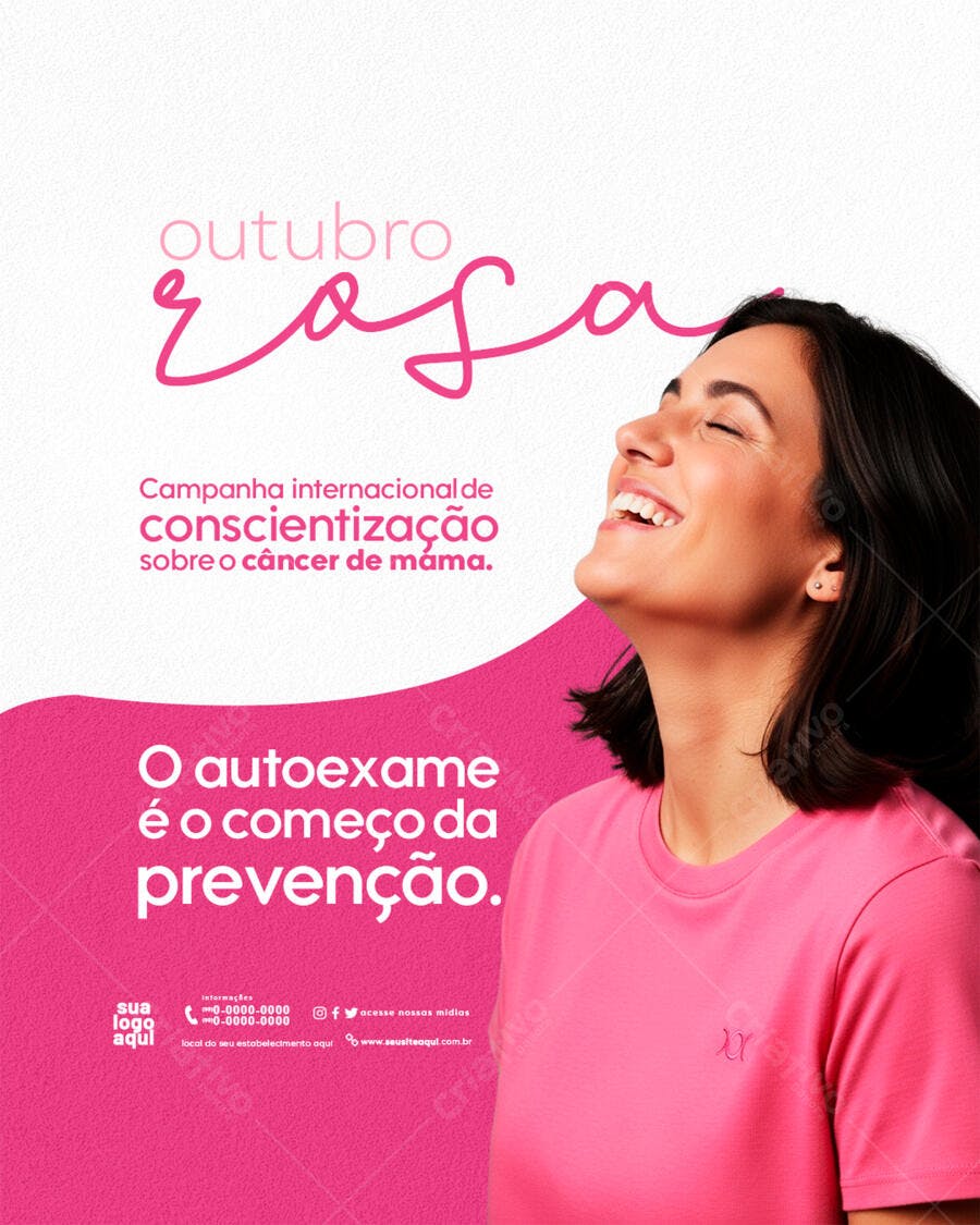 Flyer Outubro Rosa Conscientização Câncer de Mama PSD Editável