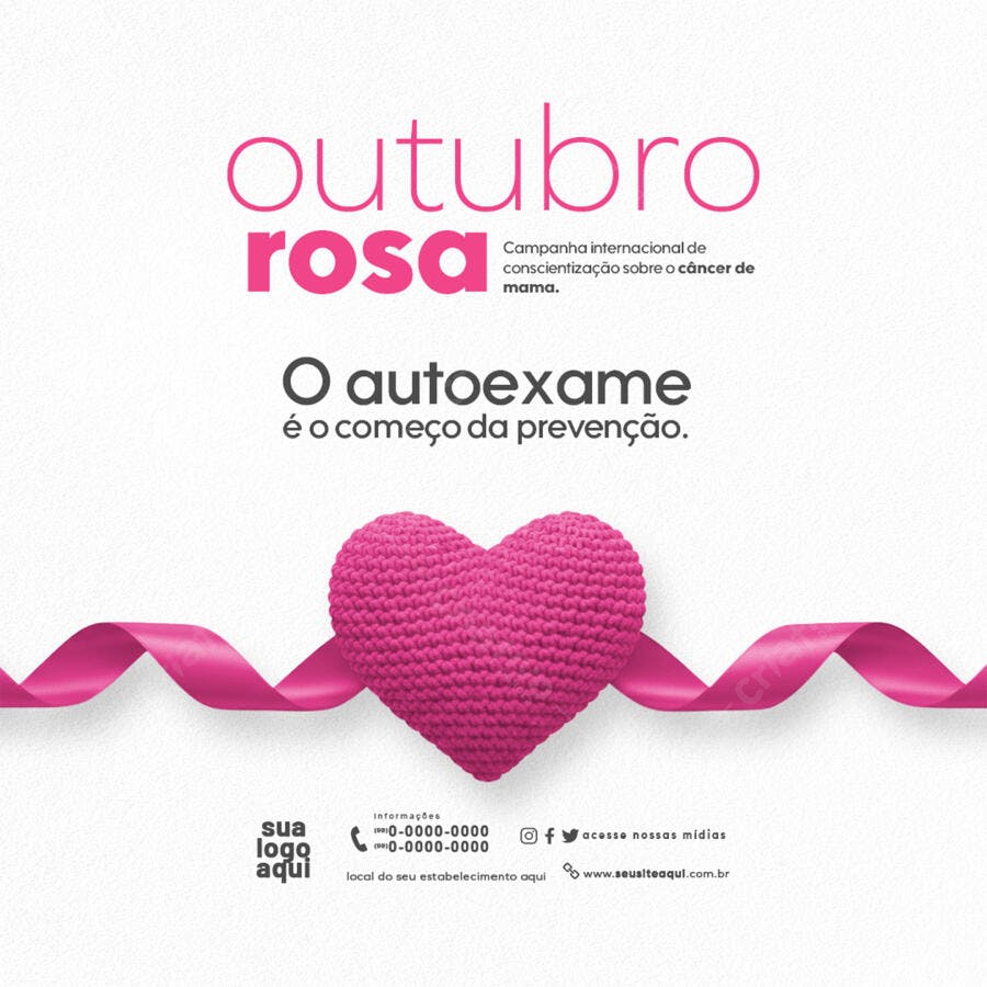 Flyer Outubro Rosa Conscientização Câncer de Mama PSD Editável