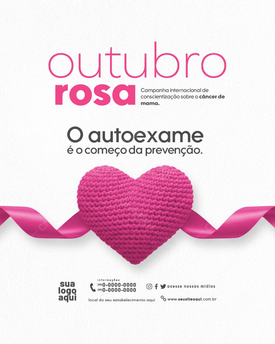 Flyer Outubro Rosa Prevenção Câncer de Mama PSD Editável
