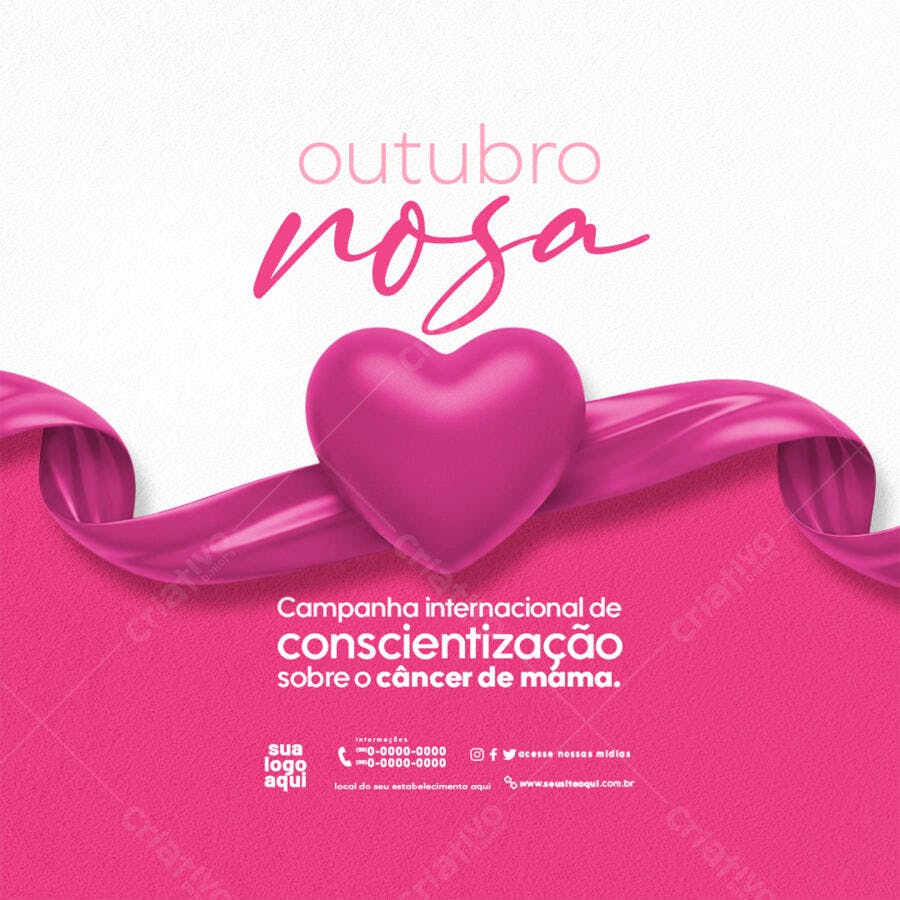 Post Redes Sociais para Outubro Rosa Conscientização Câncer de Mama PSD Editável