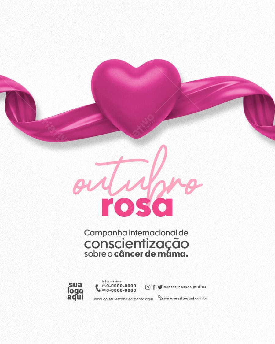 Post Redes Sociais Outubro Rosa Campanha Câncer de Mama PSD Editável