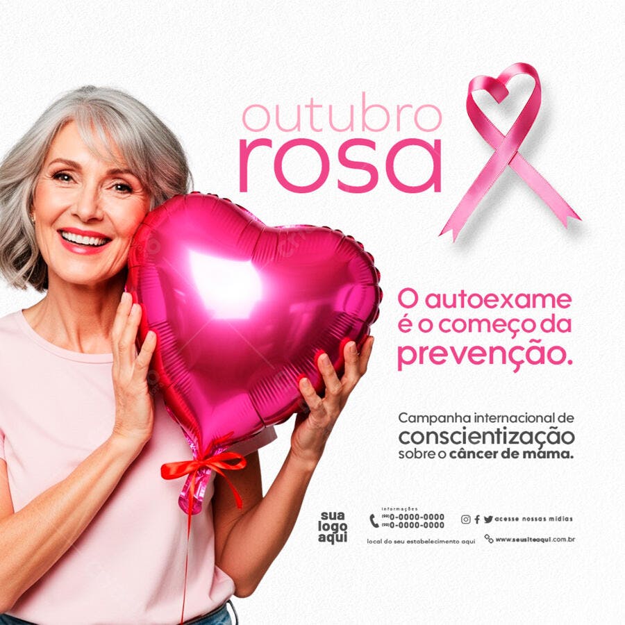 Flyer Post Outubro Rosa Conscientização Câncer Mama PSD Editável