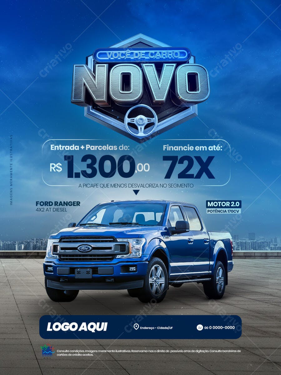 Flyer Promoção Carro Novo Ford Ranger PSD Editável