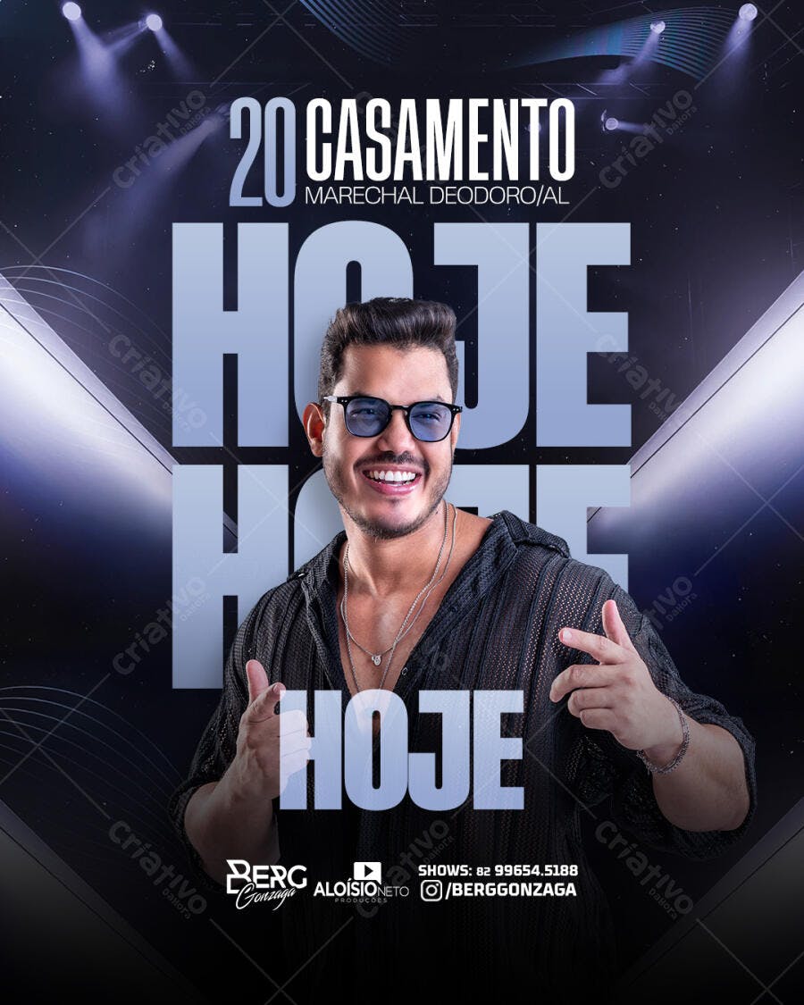 Flyer Show Aniversário de Casamento com Cantor Berg Gonzaga PSD Editável
