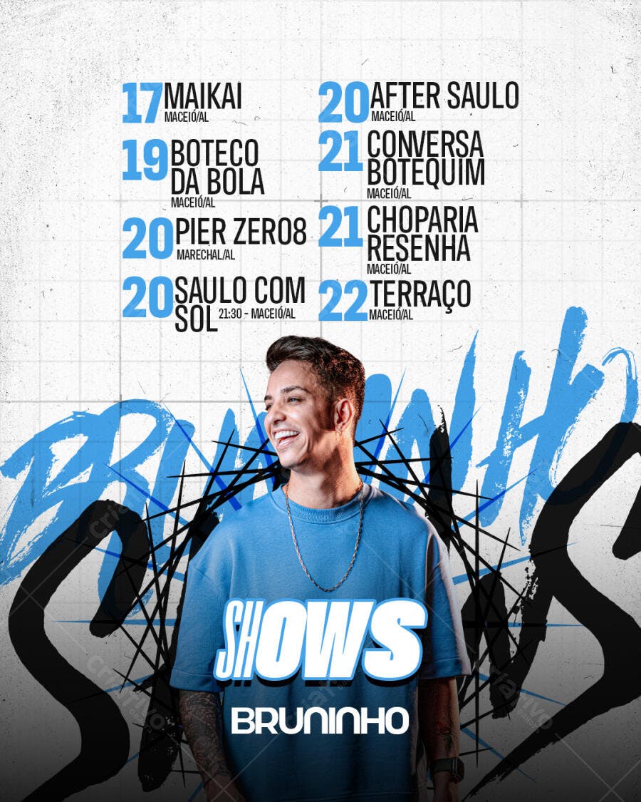 Flyer Shows Bruninho Agenda Musical Urbana Azul PSD Editável