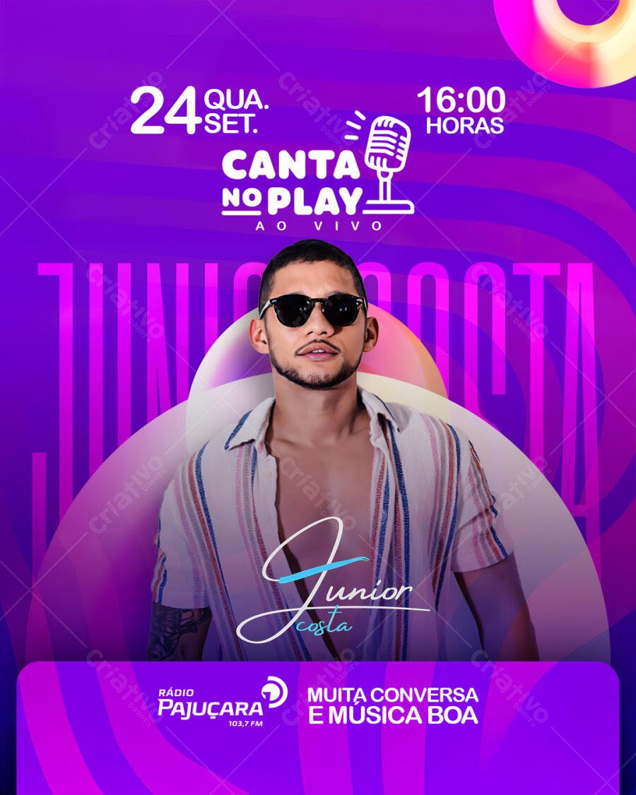 Flyer Musical para Canta no Play Junior Costa Psd Editável