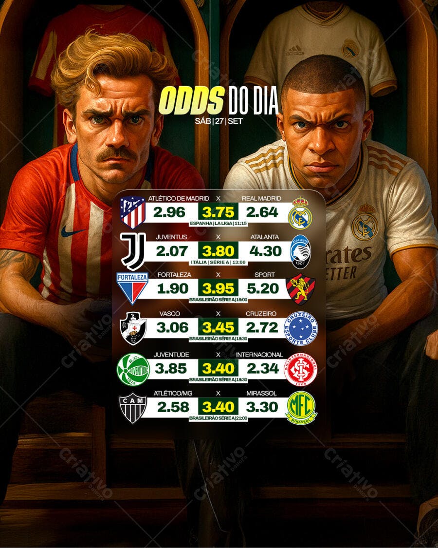 Flyer de Futebol com Atletas e Odds do Dia PSD Editável