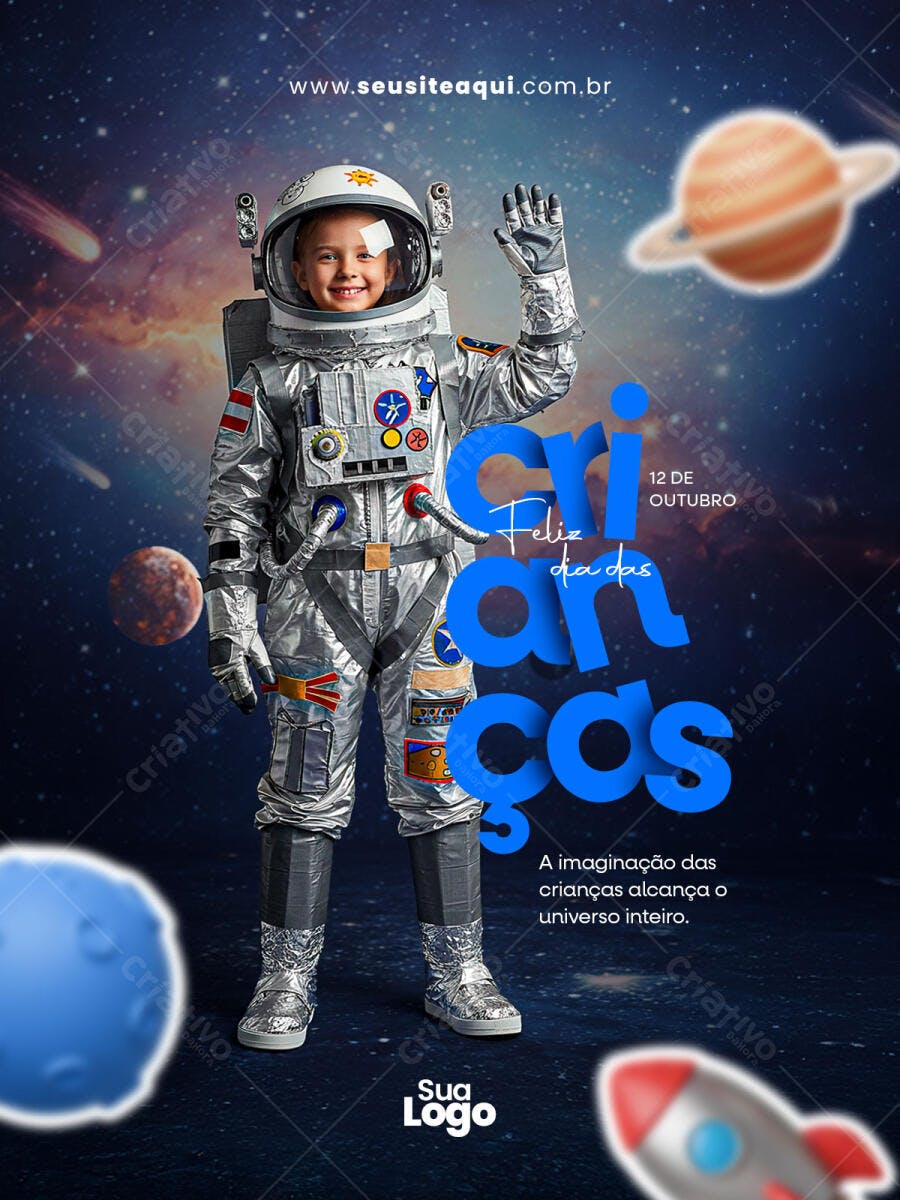 Flyer Dia das Crianças Espacial PSD Editável