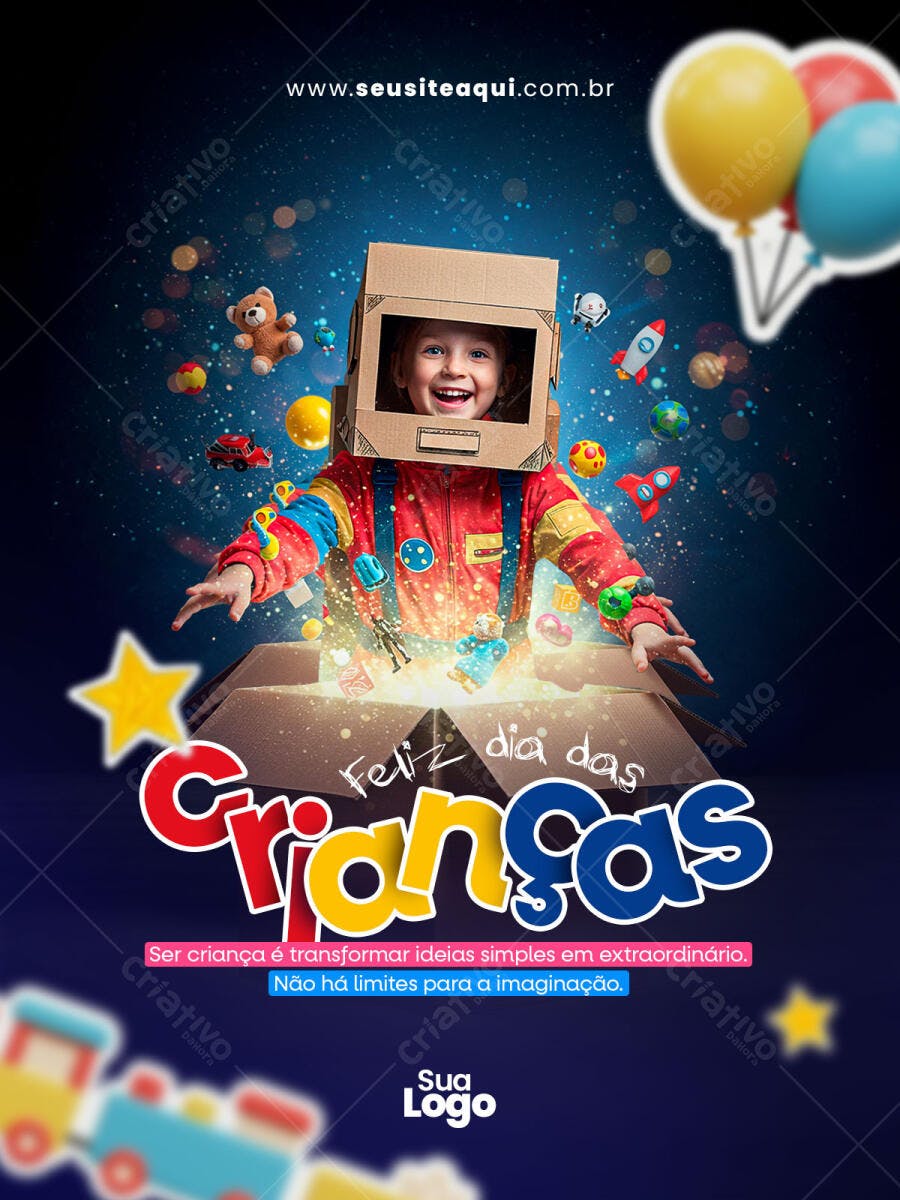 Flyer Dia das Crianças Criança Astronauta PSD Editável