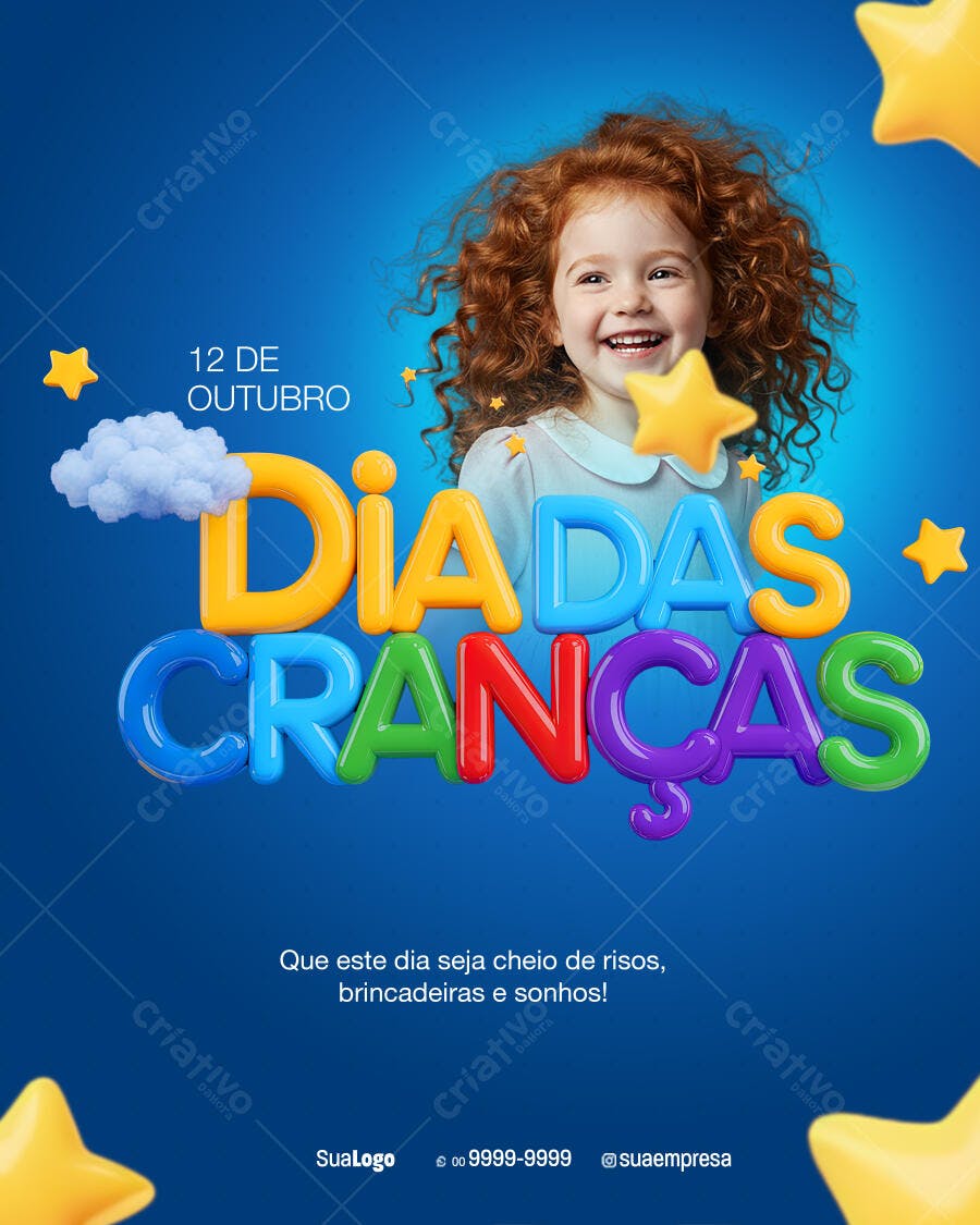 Flyer Dia das Crianças 12 Outubro Menina Ruiva PSD Editável