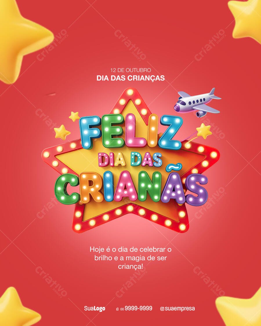 Flyer Dia das Crianças com Estrela e Avião PSD Editável
