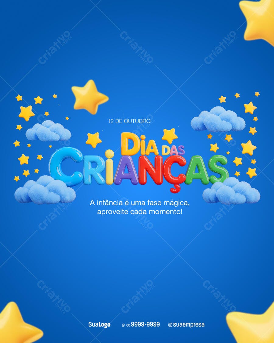 Post Social Mídia 3D Dia das Crianças PSD Editável