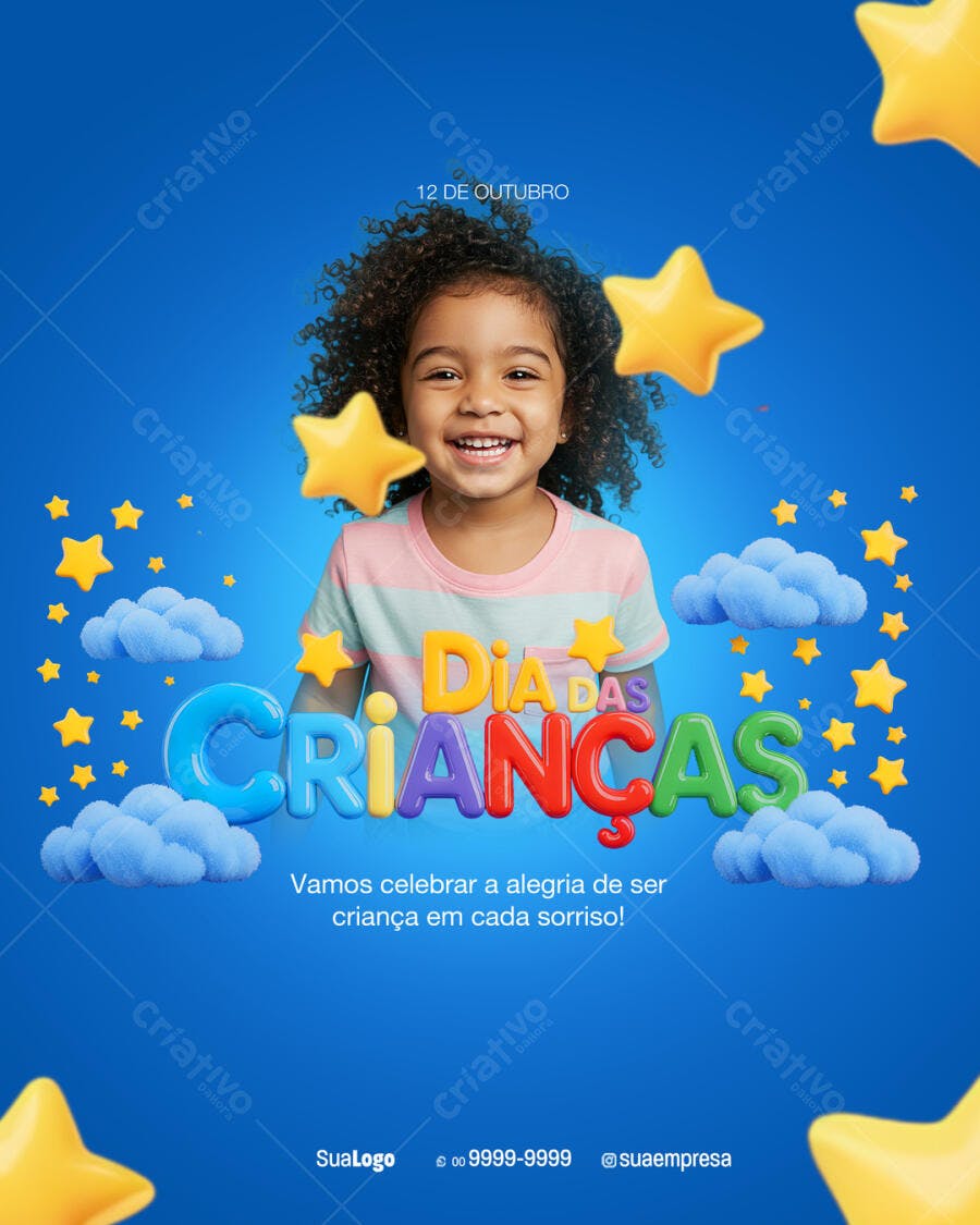 Flyer para Dia das Crianças 12 de Outubro Menina Sorrindo Psd Editável