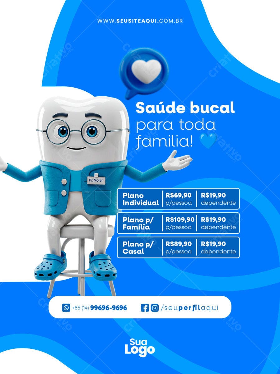 Flyer Saúde Bucal Familiar Dr. Molar Planos PSD Editável