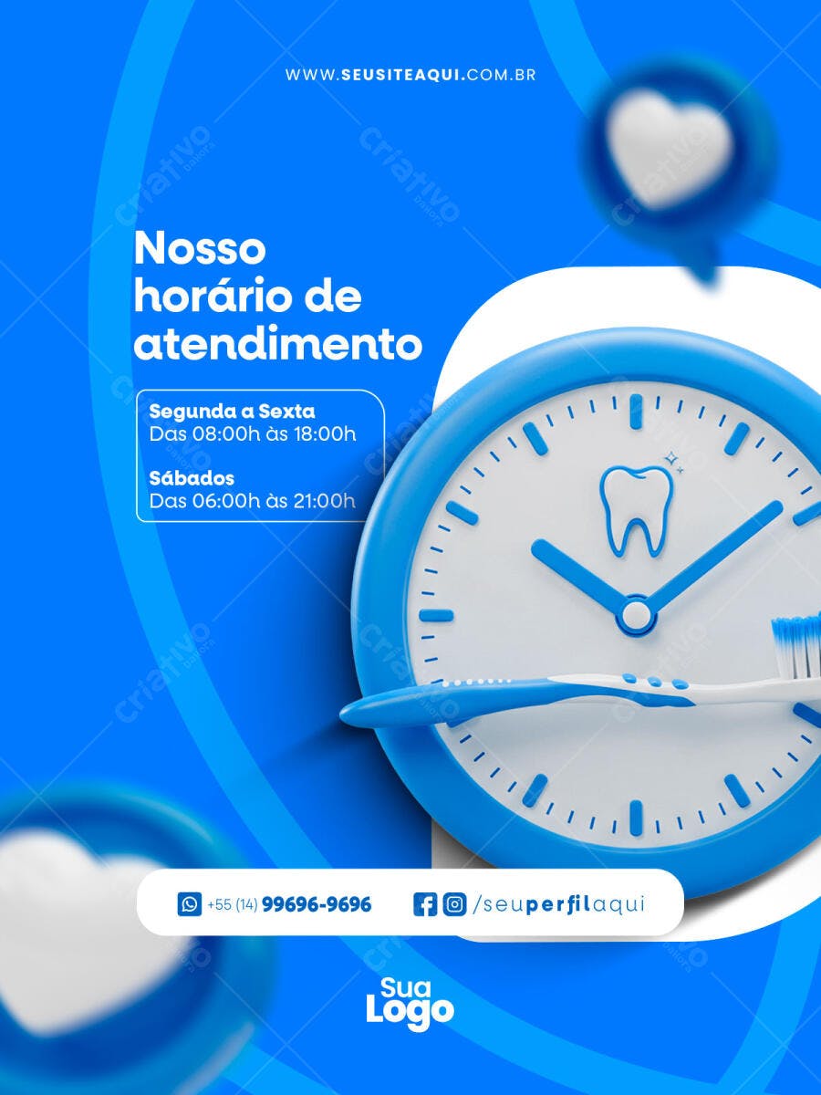 Flyer Horário de Atendimento Clínica Odontológica PSD Editável