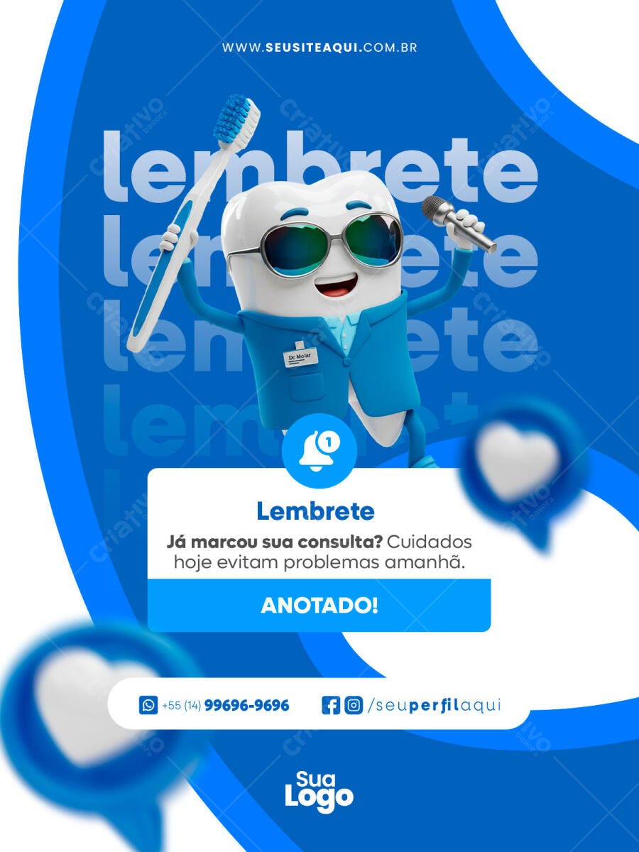Flyer de Lembrete para Dentista Dr Molar PSD Editável