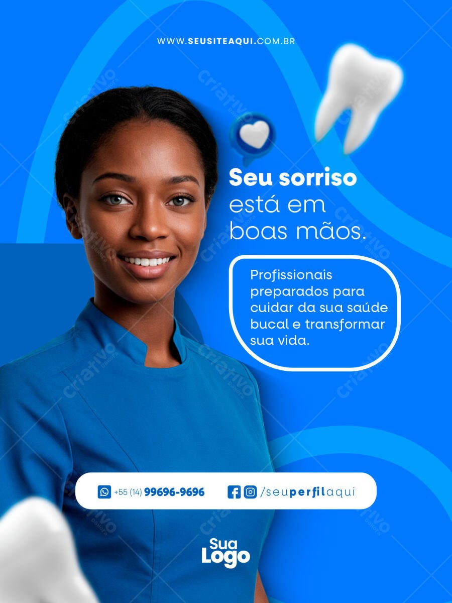 Flyer Odontologia Sorriso Saudável com Dentista PSD Editável