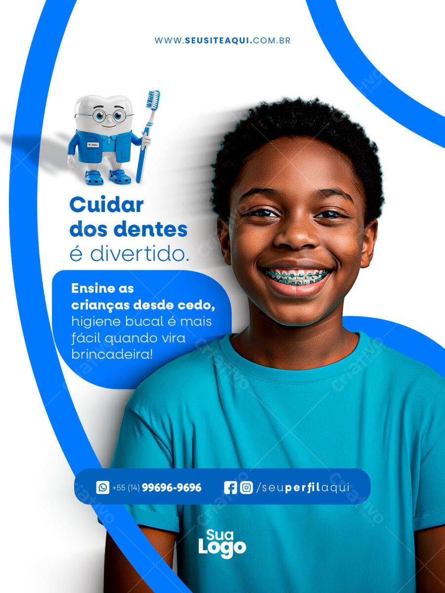 Flyer Cuidar dos Dentes é Divertido PSD Editável
