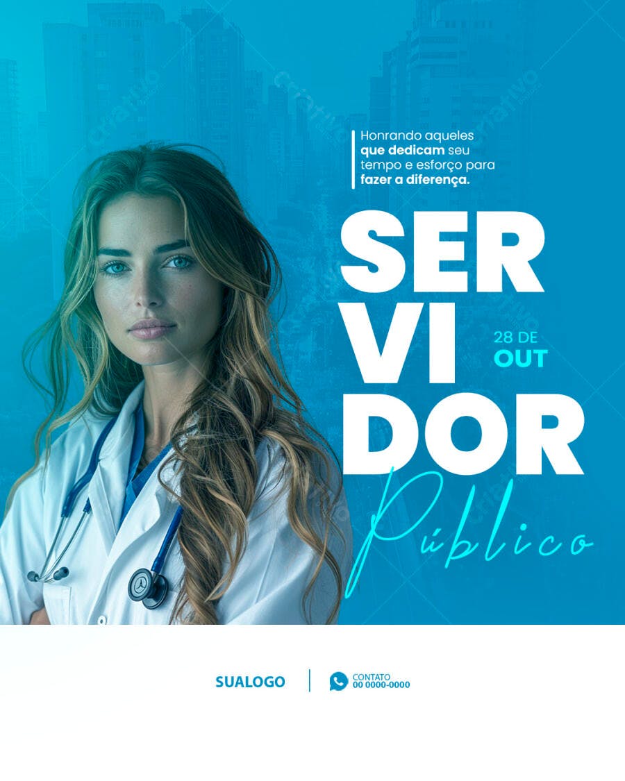 Flyer Dia do Servidor Público com Médica PSD Editável