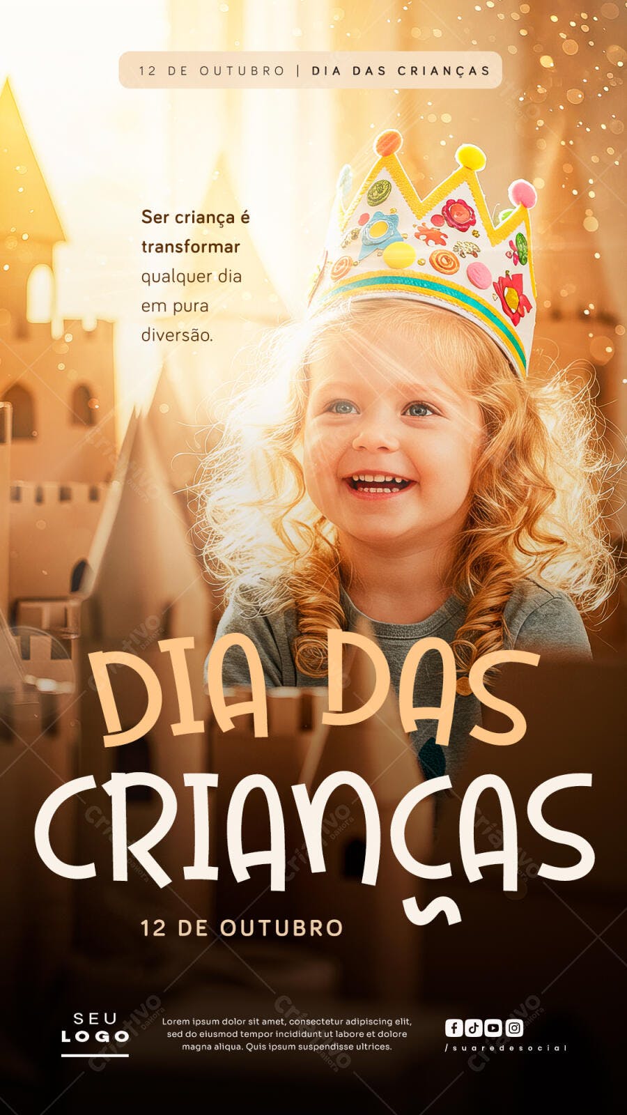 Flyer Dia das Crianças Menina Loira Sorrindo 12 de Outubro PSD Editável