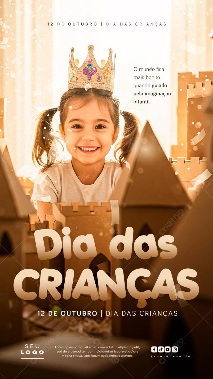 Flyer Dia das Crianças com Menina e Castelo Psd Editável