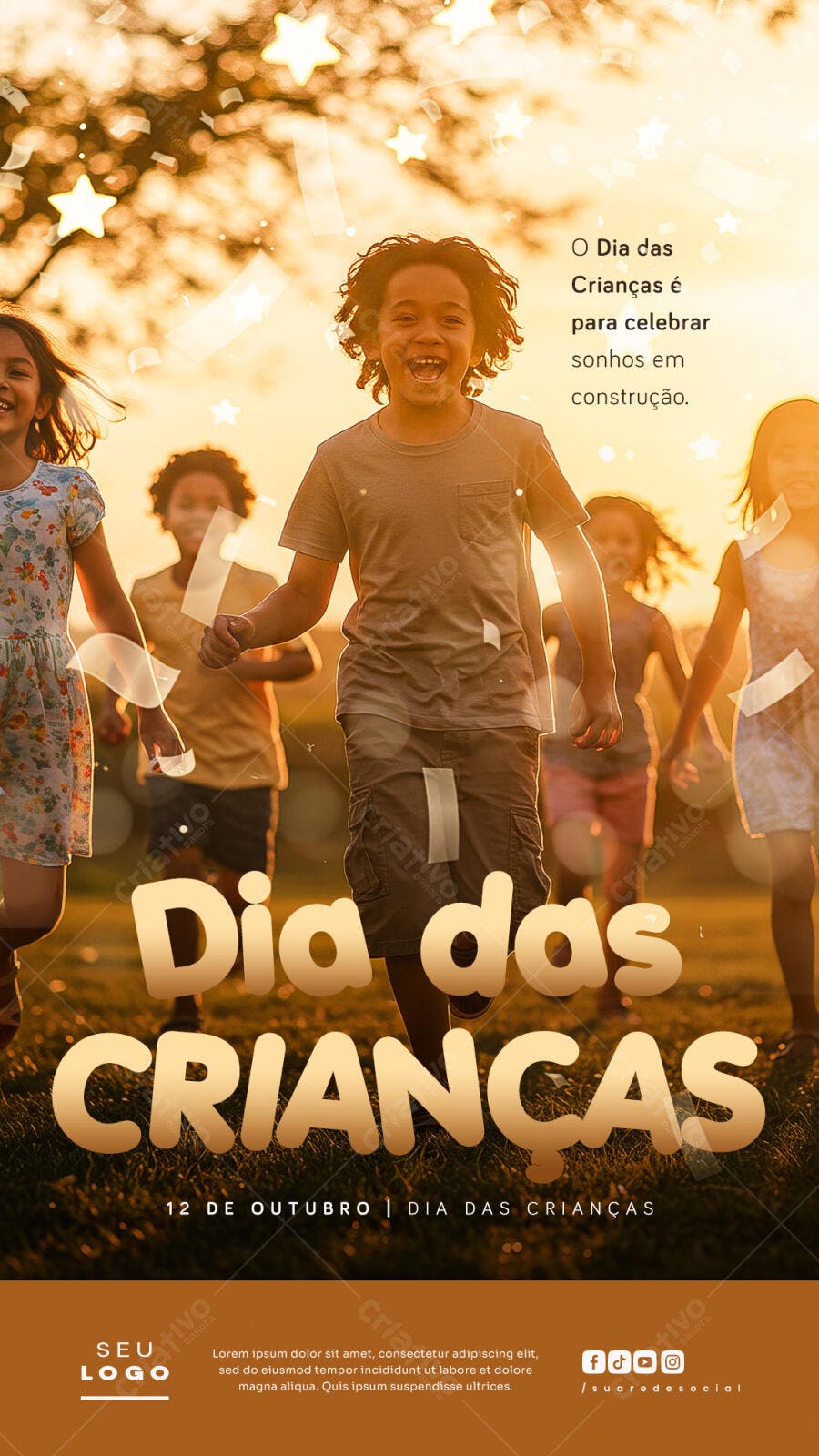 Flyer para Dia das Crianças com Crianças Alegres Psd Editável