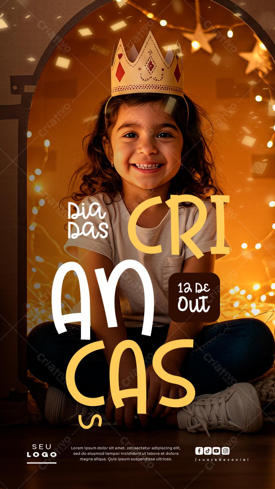 Flyer Dia das Crianças Menina com Coroa Sorrindo PSD Editável