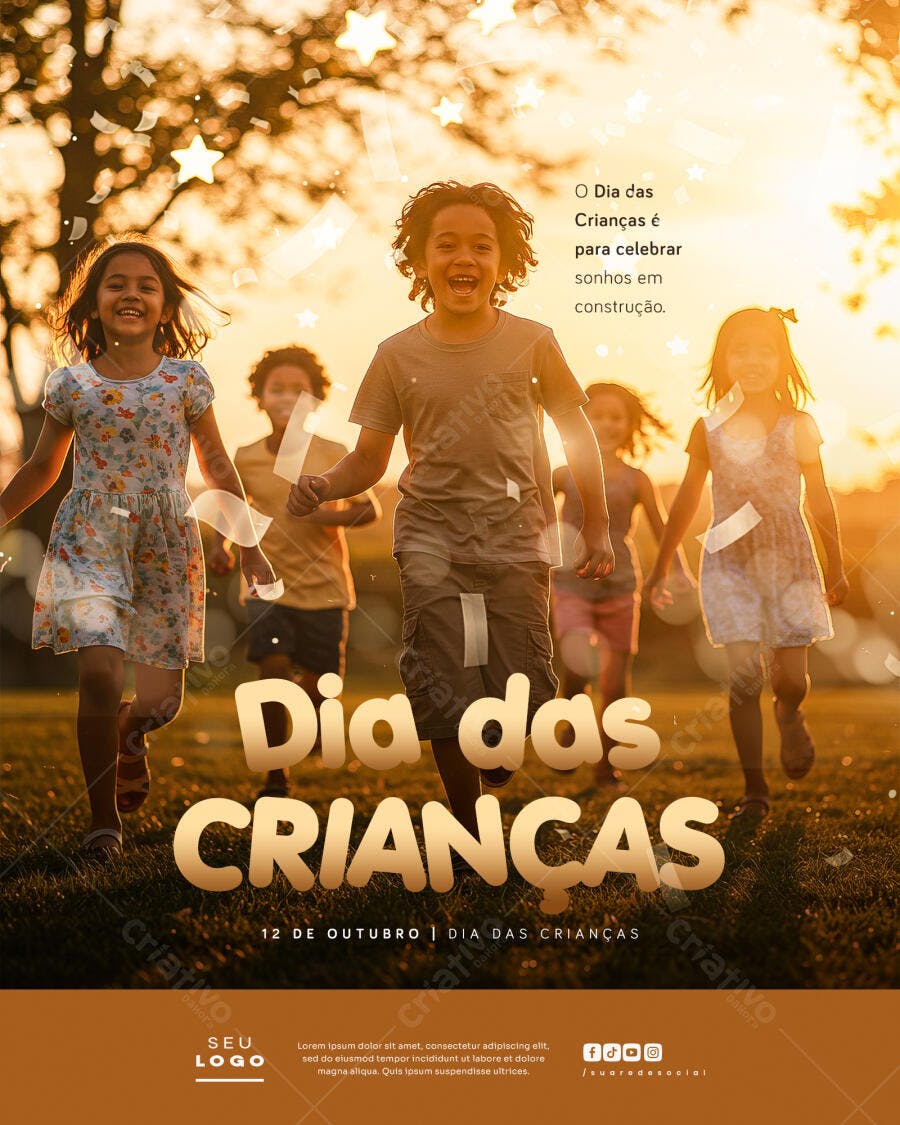 Flyer Dia das Crianças Crianças Alegres 12 de Outubro PSD Editável