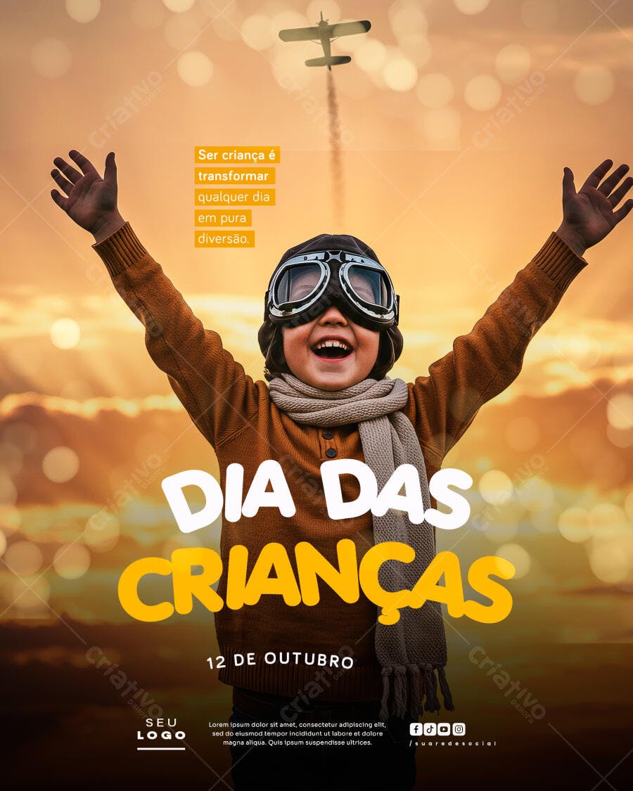 Flyer Dia das Crianças com Aviador PSD Editável