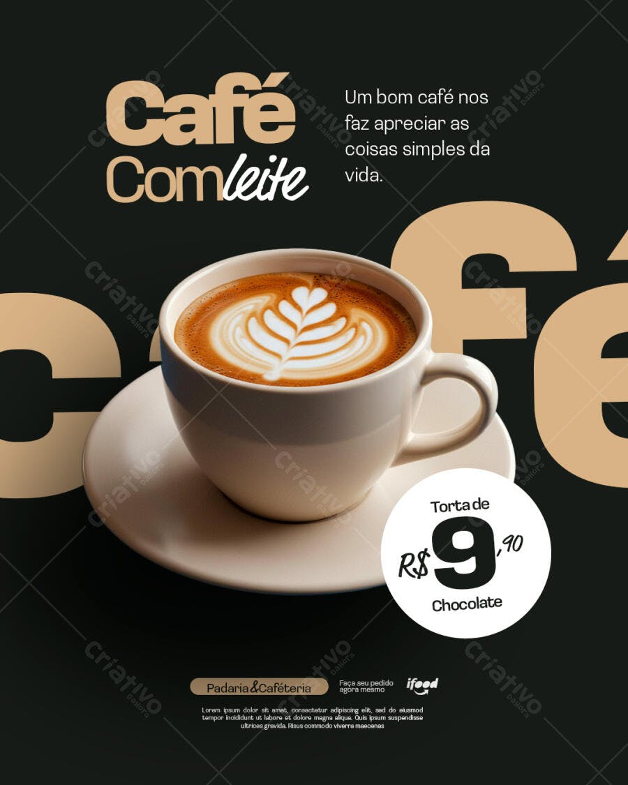Flyer Promocional Café com Leite Torta Chocolate PSD Editável
