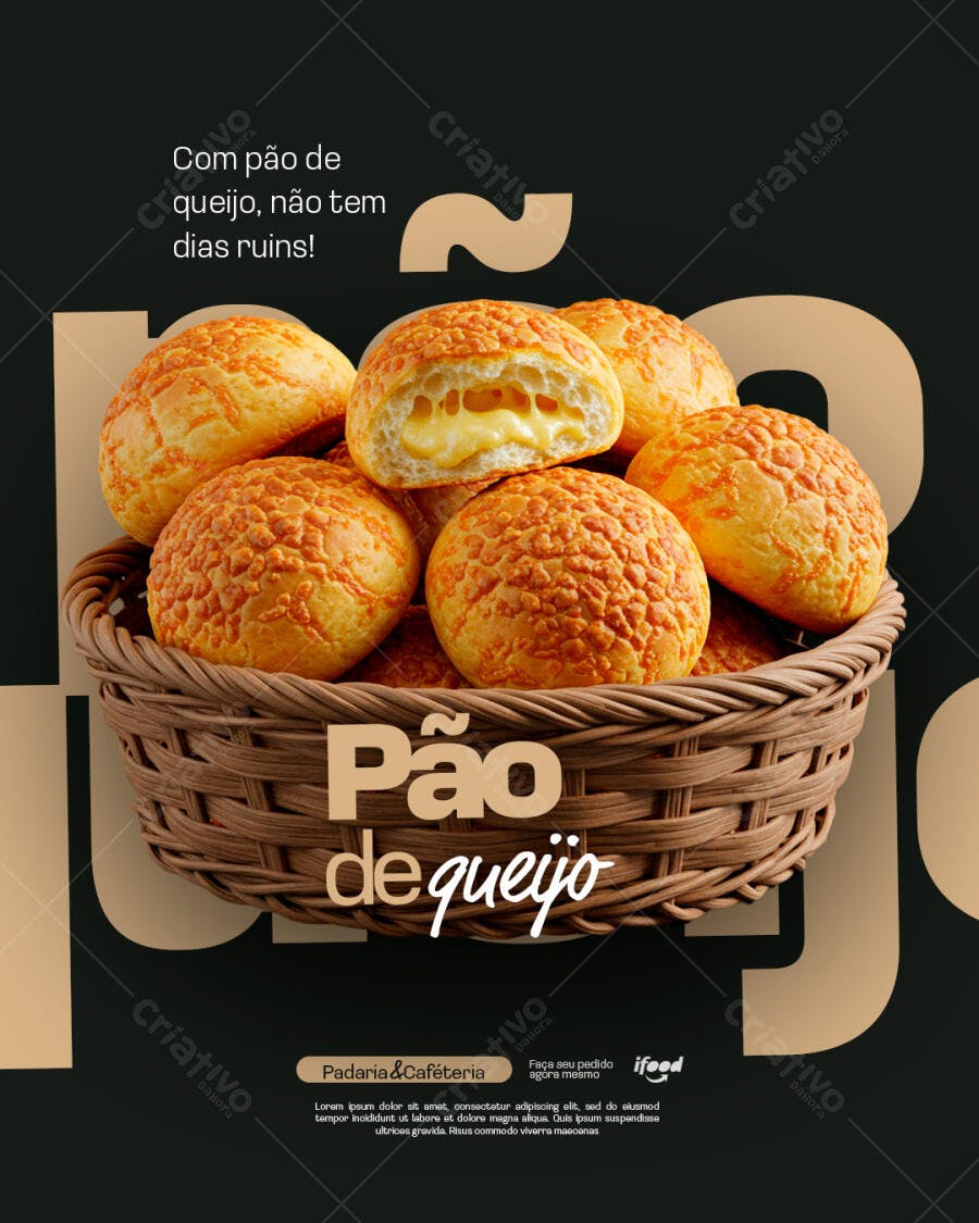Flyer Pão de Queijo com Recheio Cremoso para Padaria PSD Editável