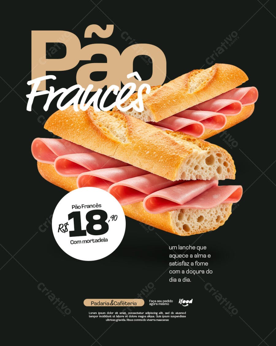 Flyer Promoção Pão Francês com Mortadela PSD Editável