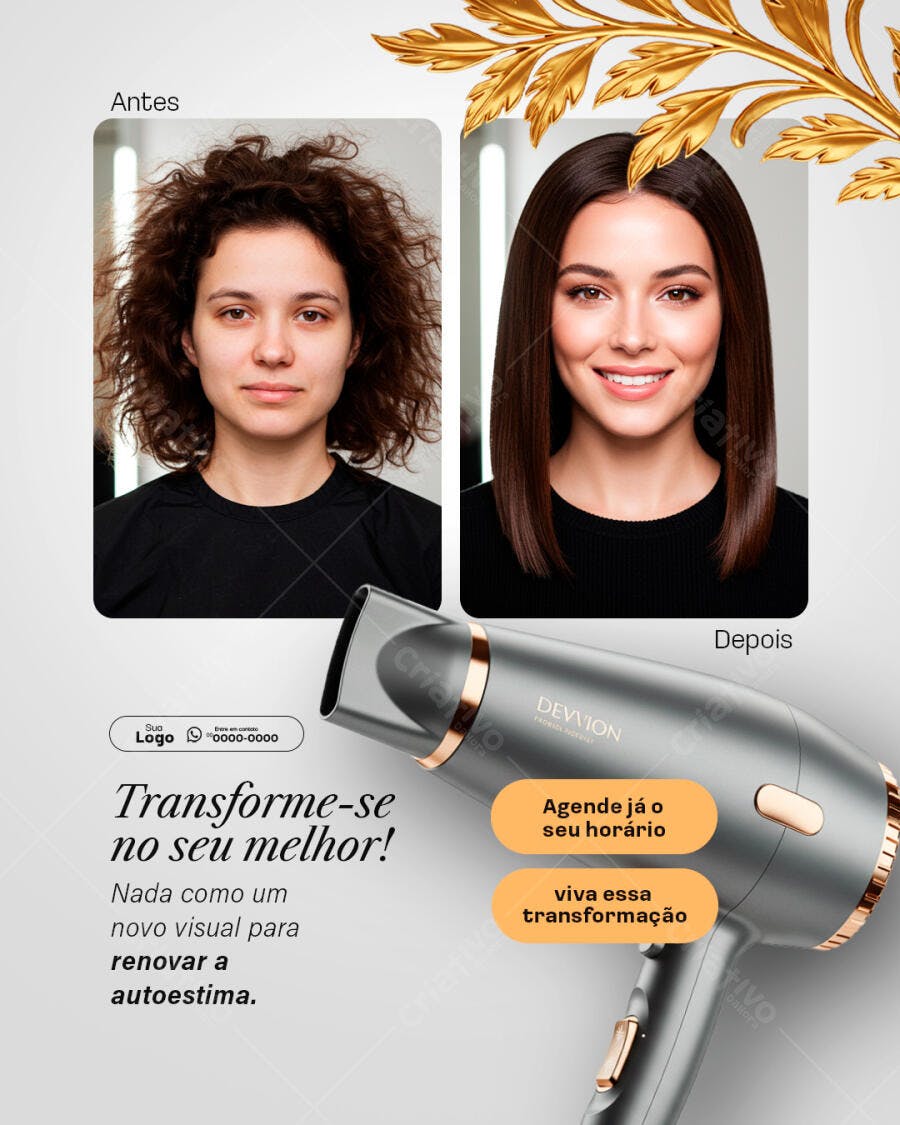 Flyer Transformação Capilar Antes e Depois Salão de Beleza PSD Editável