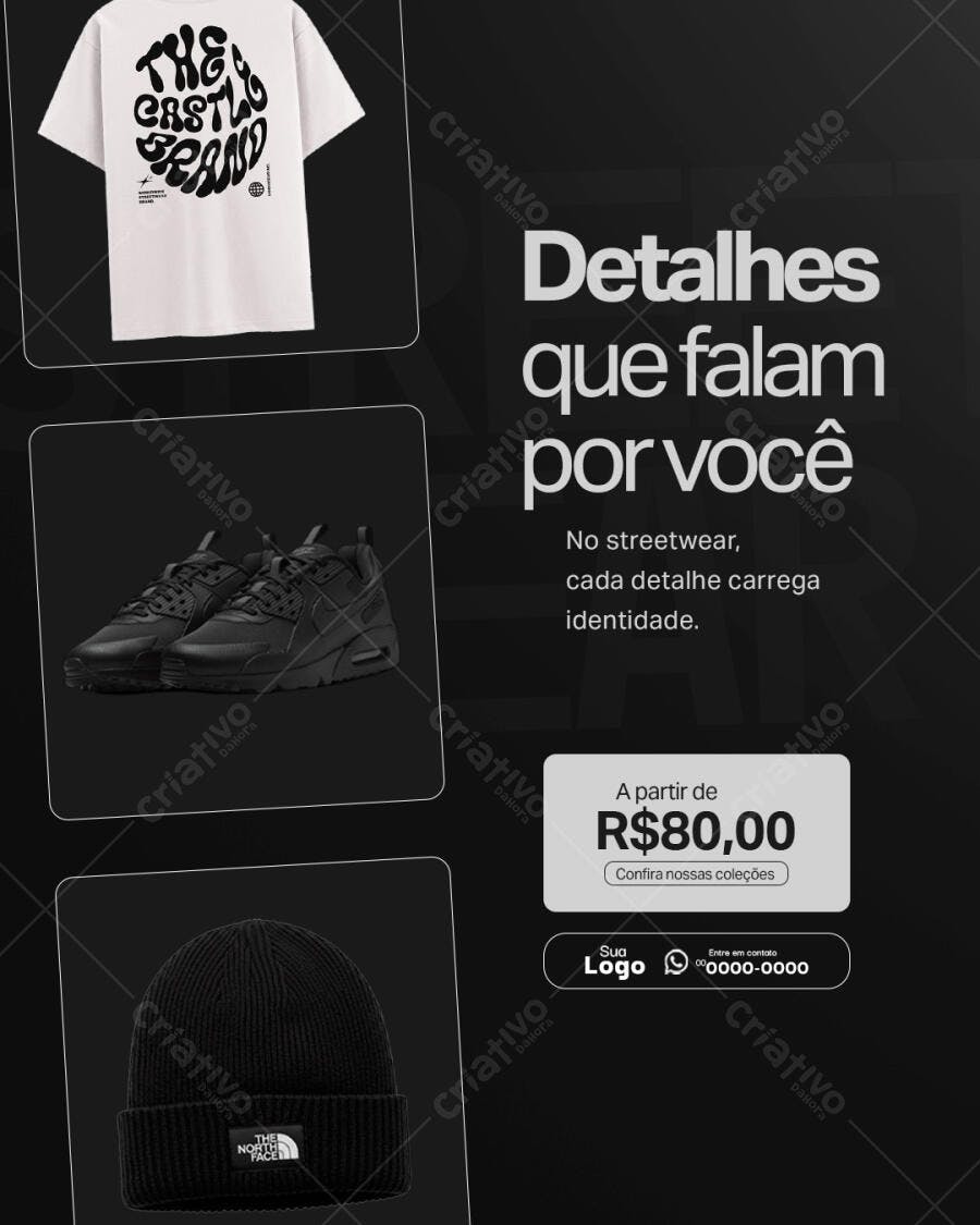 Flyer para Loja Streetwear Coleção Camiseta Tênis Gorro PSD Editável